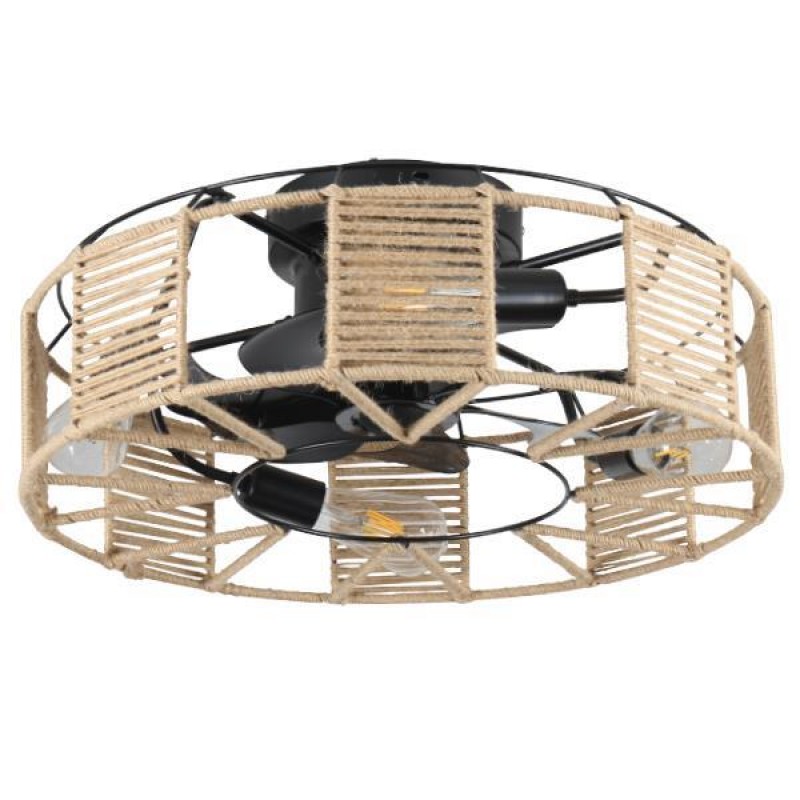 Eurolamp 300-25055 Ανεμιστήρας Οροφής με Πλεκτό Νήμα Κάνναβης και Κοντρόλ 4ΧΕ27 με DC Μοτερ Φ55  20W